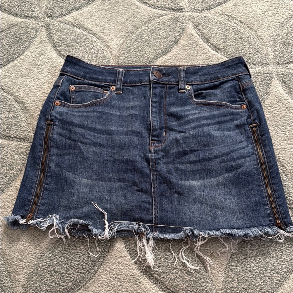 Denim Mini Skirt with Frayed Hem